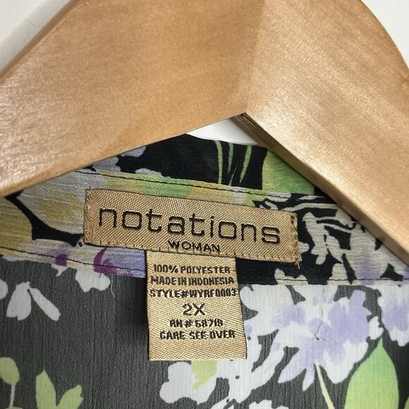 Sheer Floral Roses Print Top Purple Womens 2X Flare Sleeve Cottagecore - Picture 6 of 7